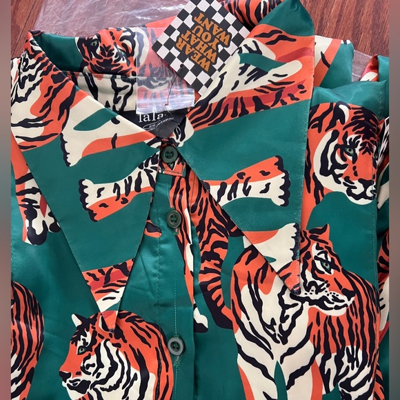 Dressed in lala Green Tiger Print Satin Set S/M - Picture 4 of 4